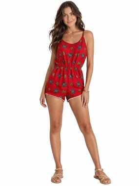 Red Patterned Romper Chic Happens Size Medium Summer Boho Festival